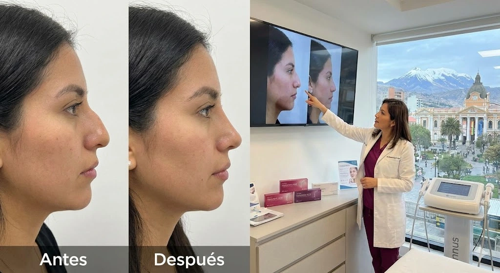 Antes y después de rinomodelación con ácido hialurónico