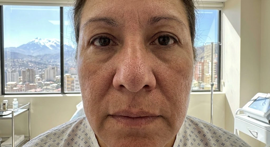 Piel con poros abiertos antes de Hollywood Peel